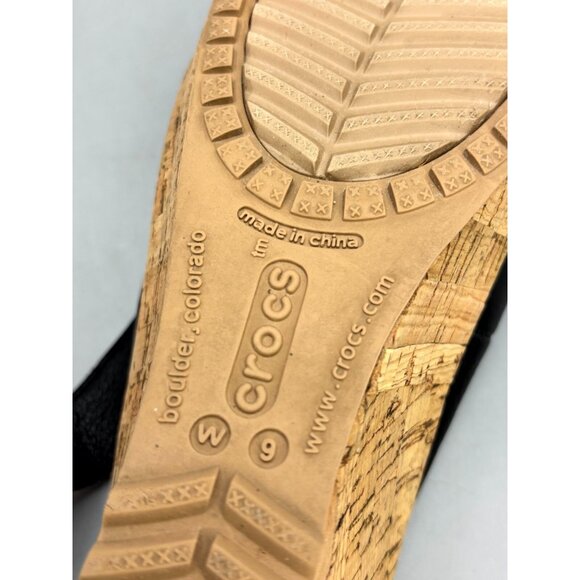 Crocs Leigh Womens Slingback Sandals Size US 9 Black Leather Open Toe Slip On - Picture 8 of 9